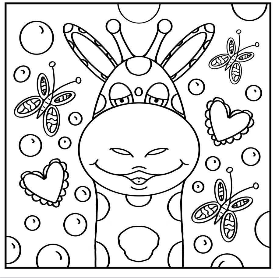 Cute Giraffe Coloring Page For Kids & Adults