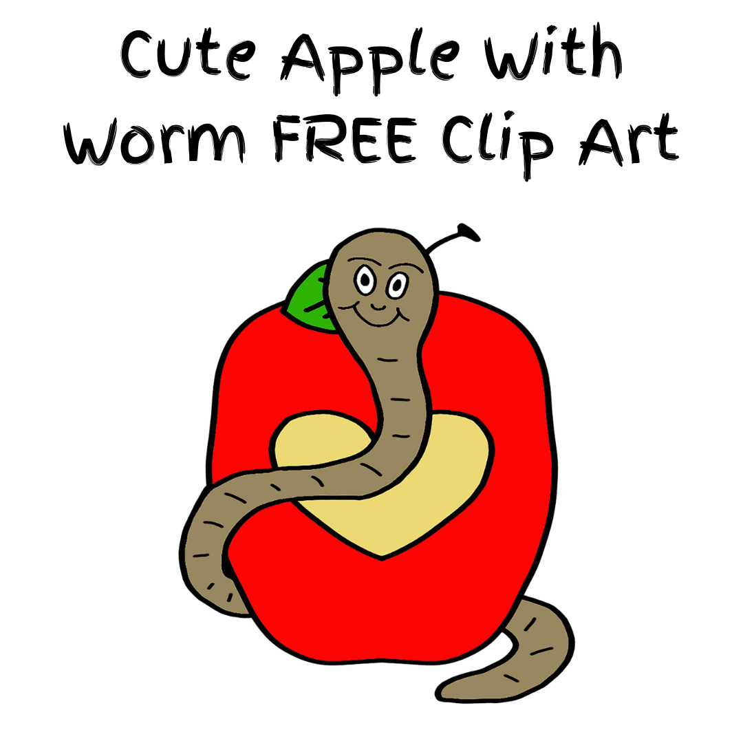 Cute Apple With Earthworm Clip Art Design Element