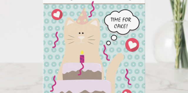 Cute Cat "Time For Cake" Birthday Card Pic