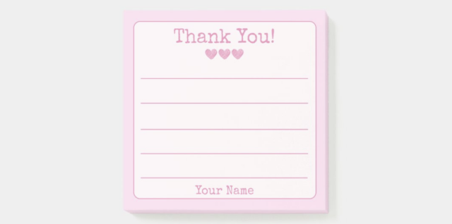 Simple Pink Lined Thank you Post it notes Pic