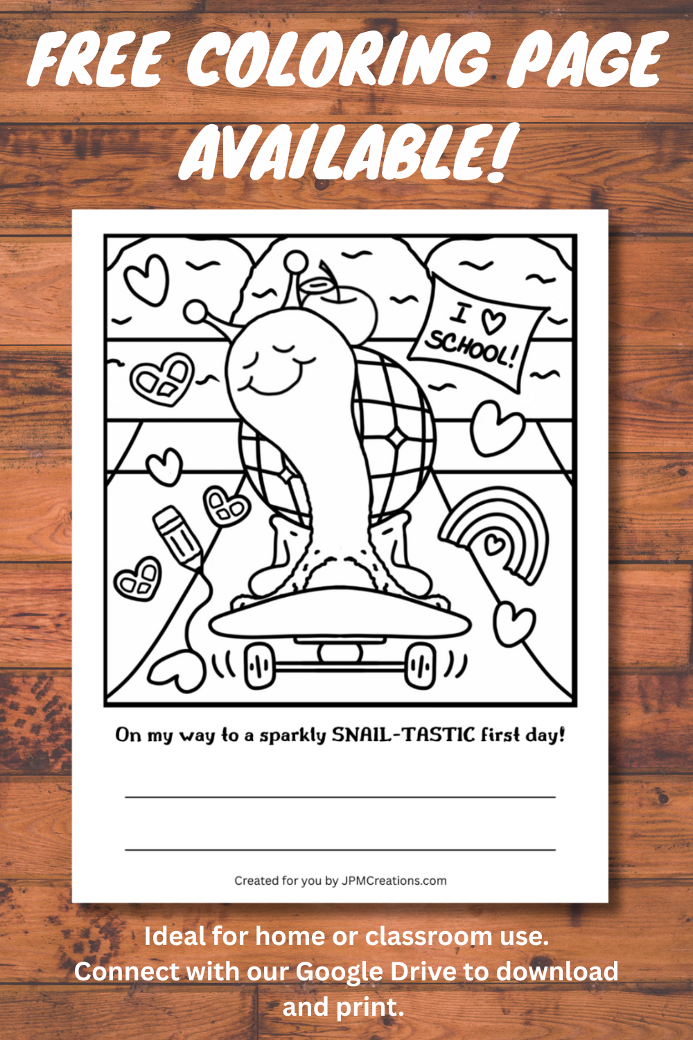 Cute Snail Skateboards To School 8.5 x 11 Coloring Page