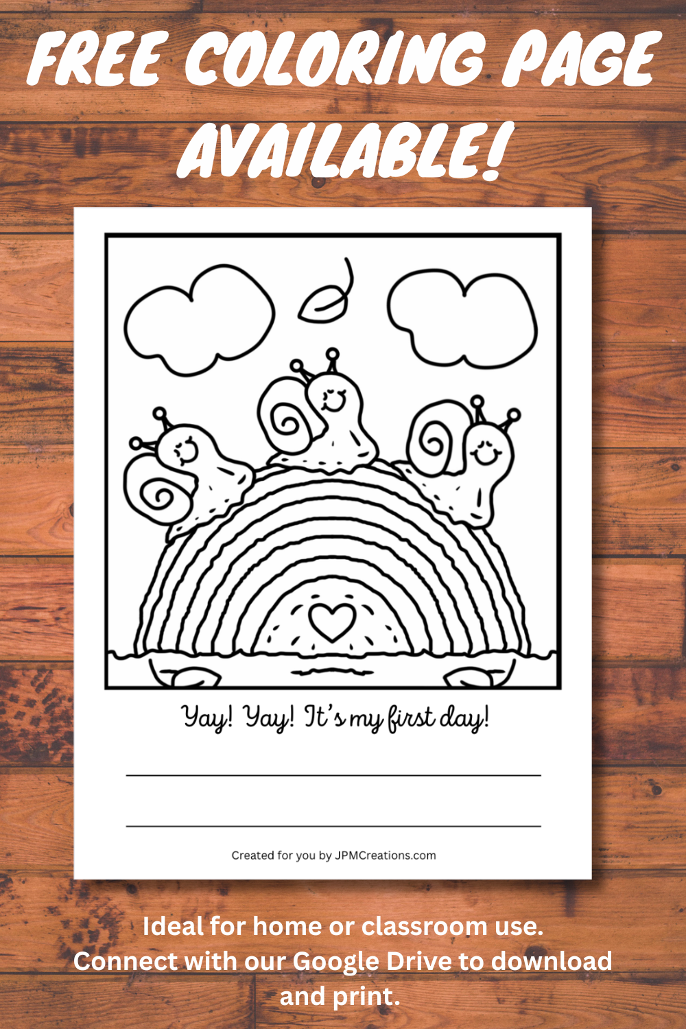 Cute Snails On Rainbow Log First Day Coloring Page
