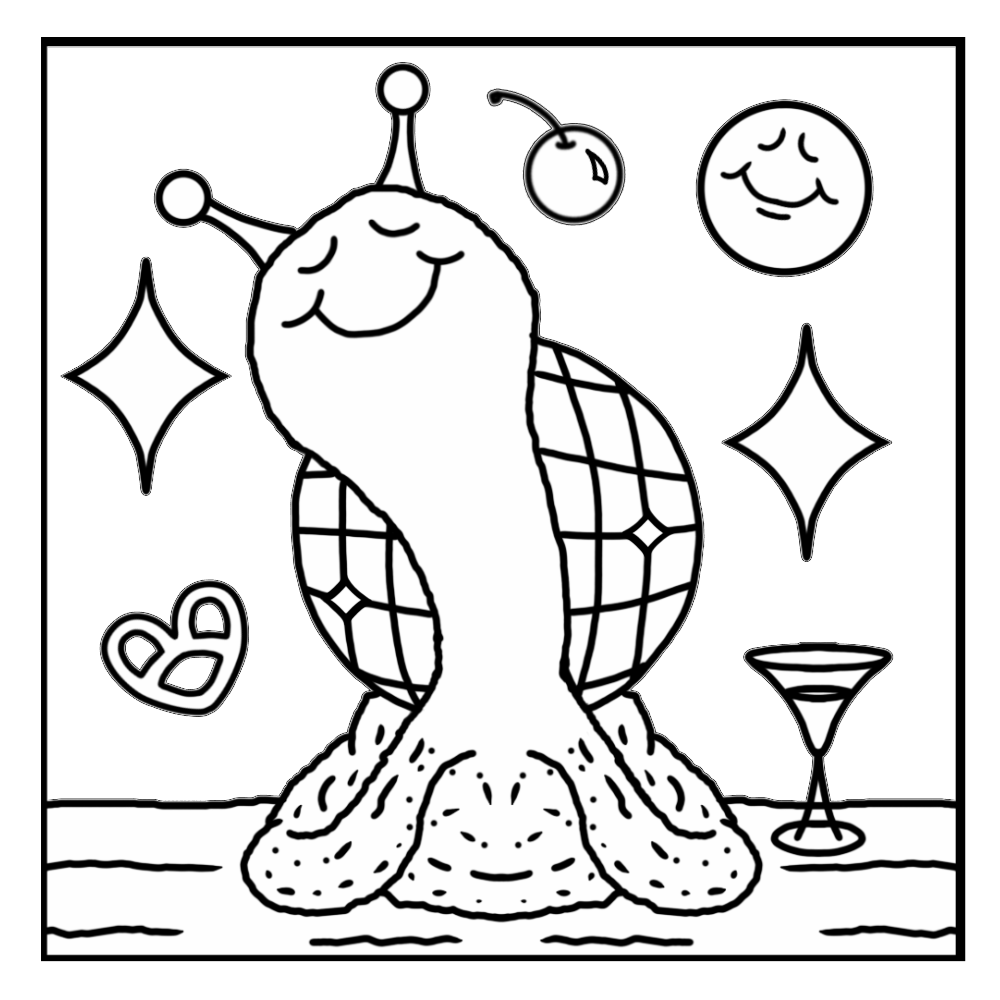 Cute Snail Moonlight Celebration Happy New Year Coloring Page
