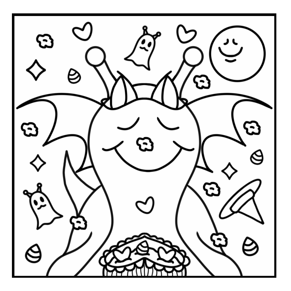Cute Snail Wears Bat Wings Halloween Coloring Page
