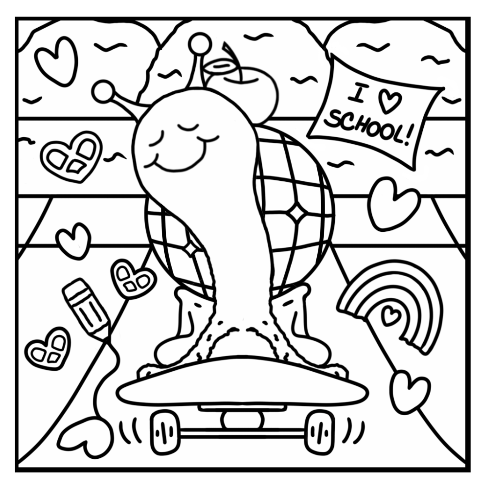 Cute Snail Goes Back To School Coloring Page