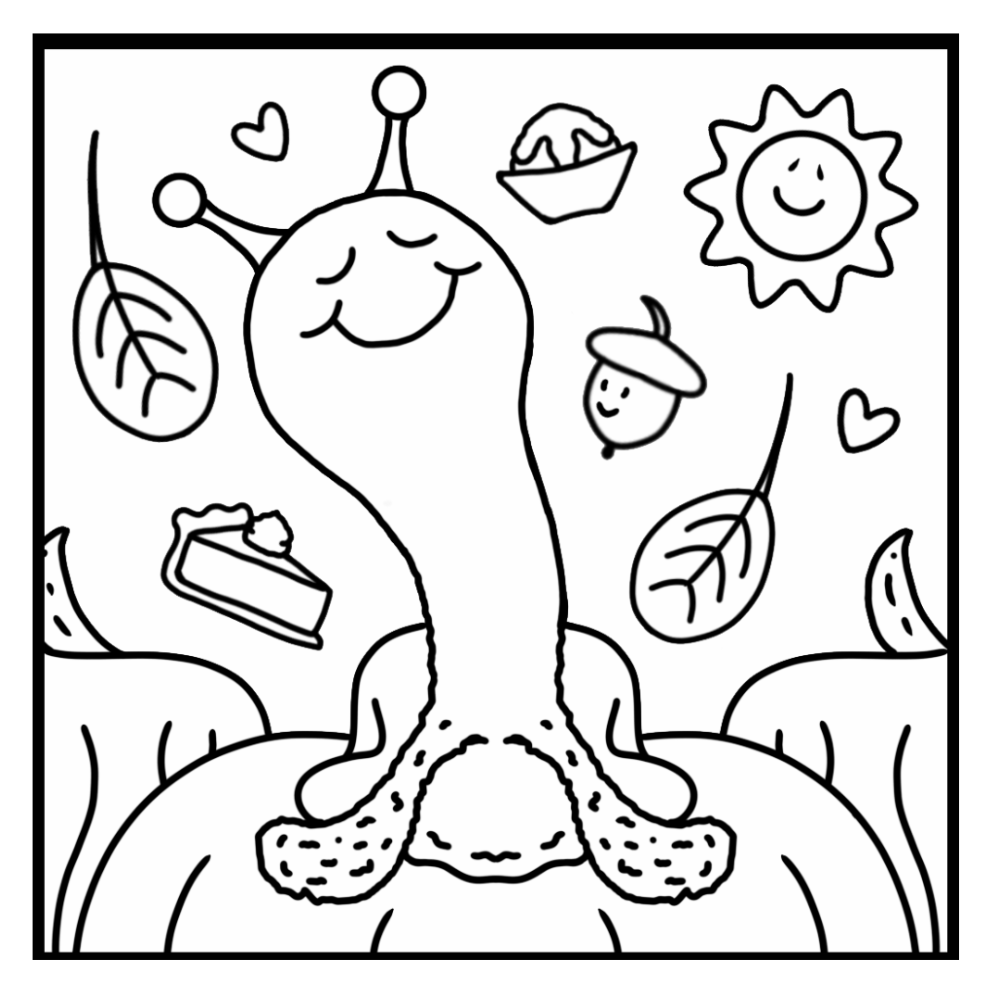 Cute Snail Happy Thanksgiving Time Coloring Page
