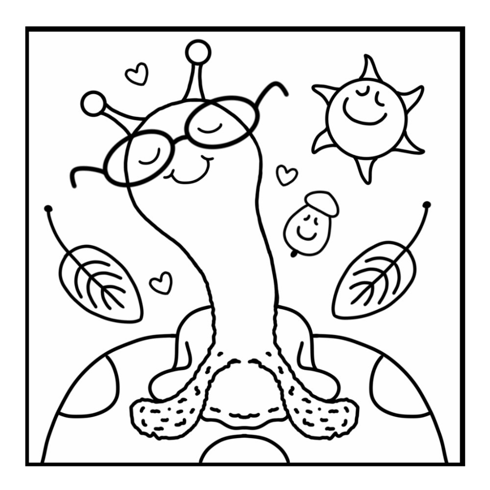 Cute Snail With Glasses Fall Mushroom Coloring Page