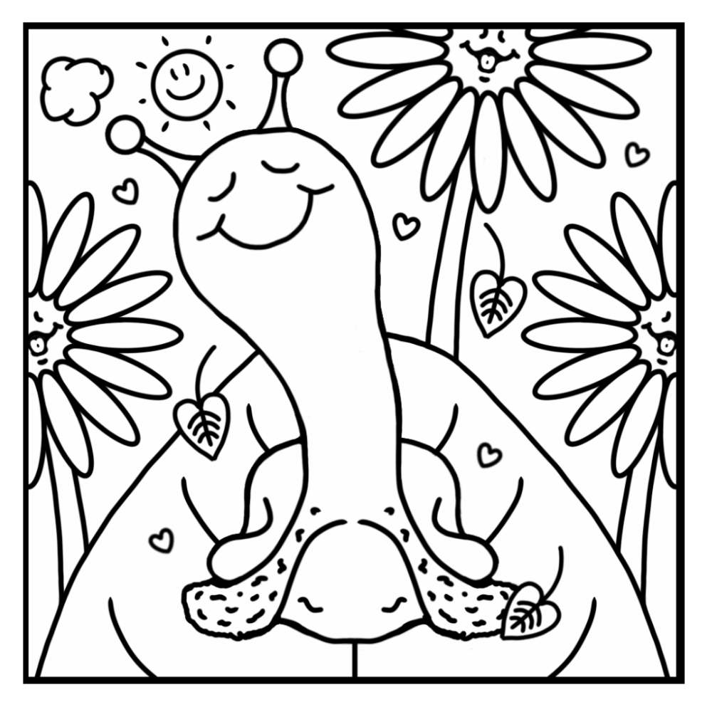 Cute Snail Fall Sunflower Garden Chat Coloring Page