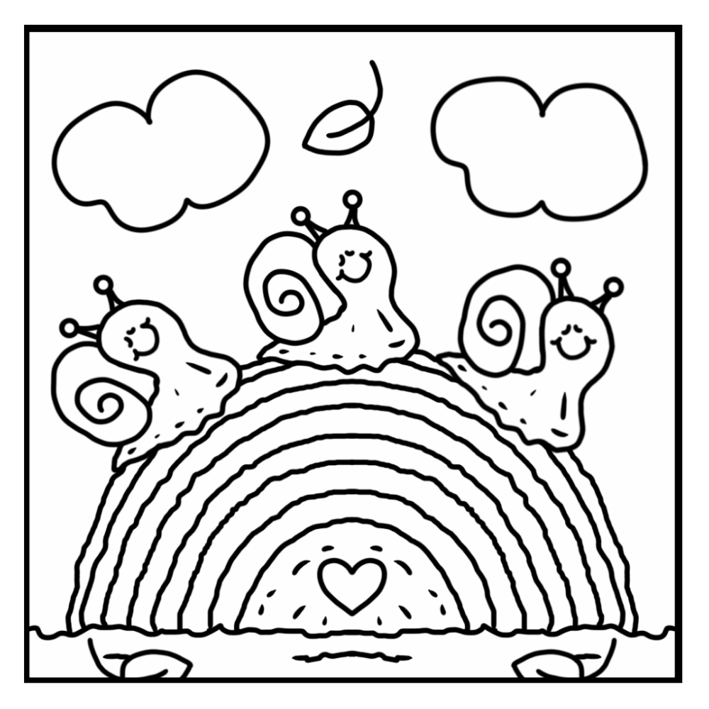 Cute Snails Crossing Rainbow Log Fall Coloring Page