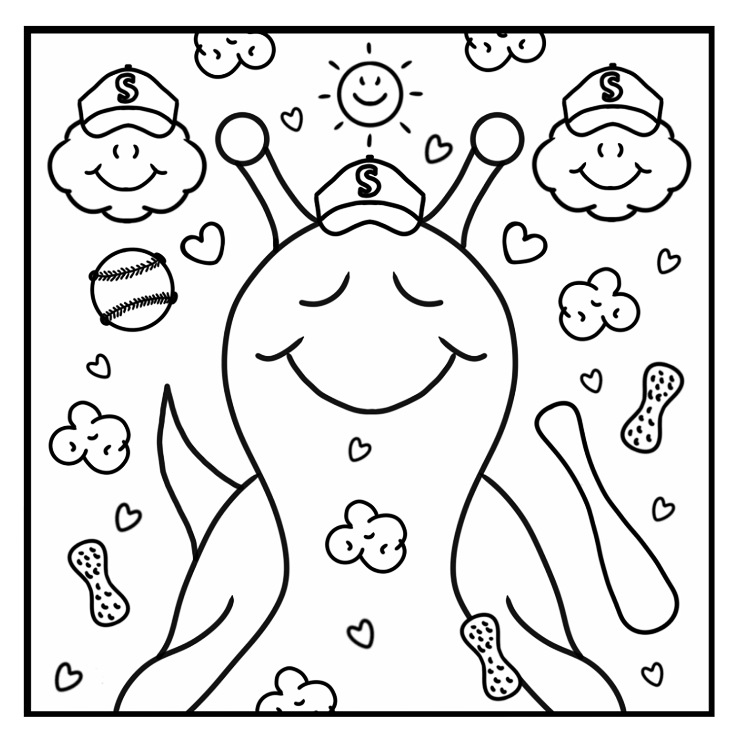 Cute Snail Let’s Play Ball! Baseball Coloring Page