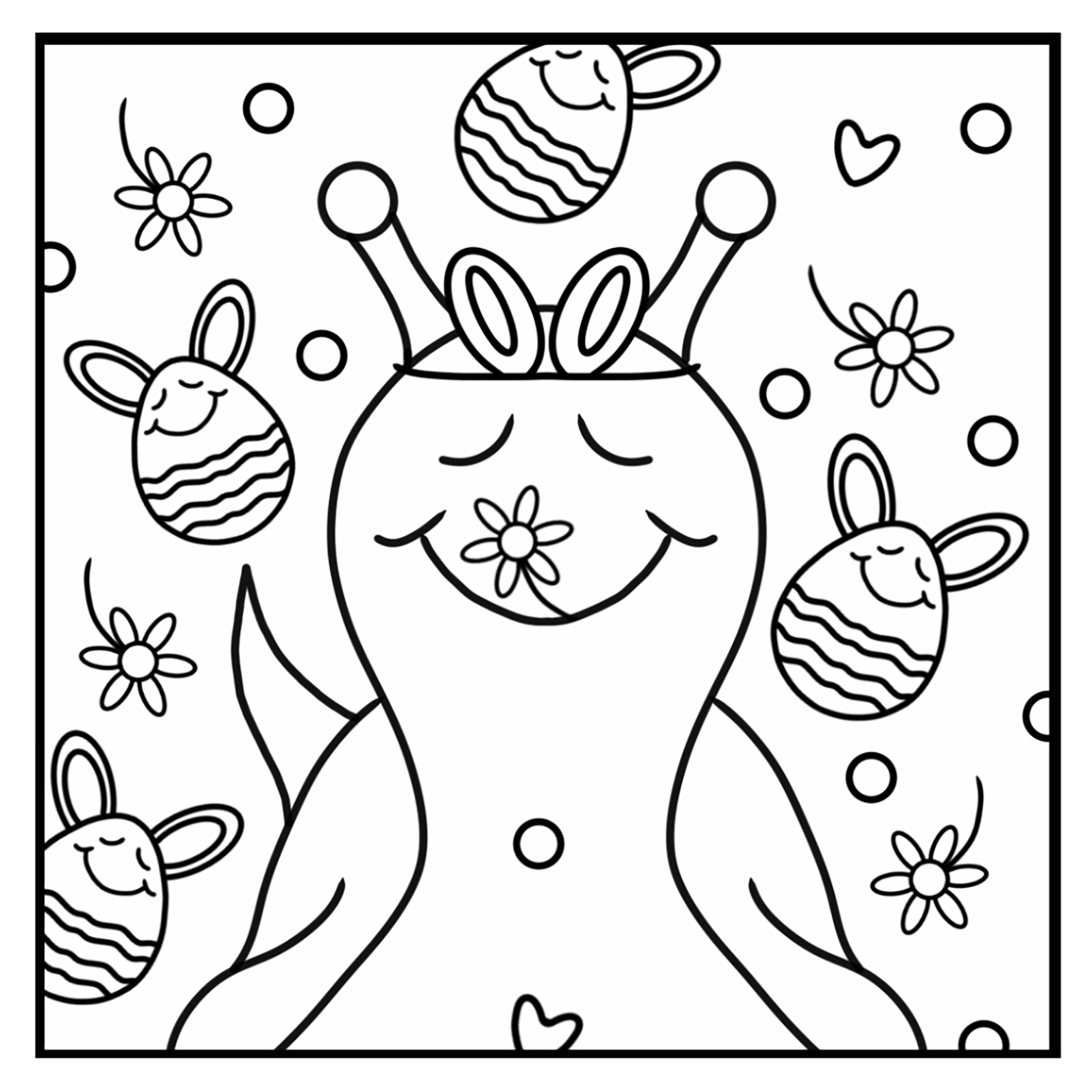 Cute Snail With Easter Bunny Eggs Coloring Page
