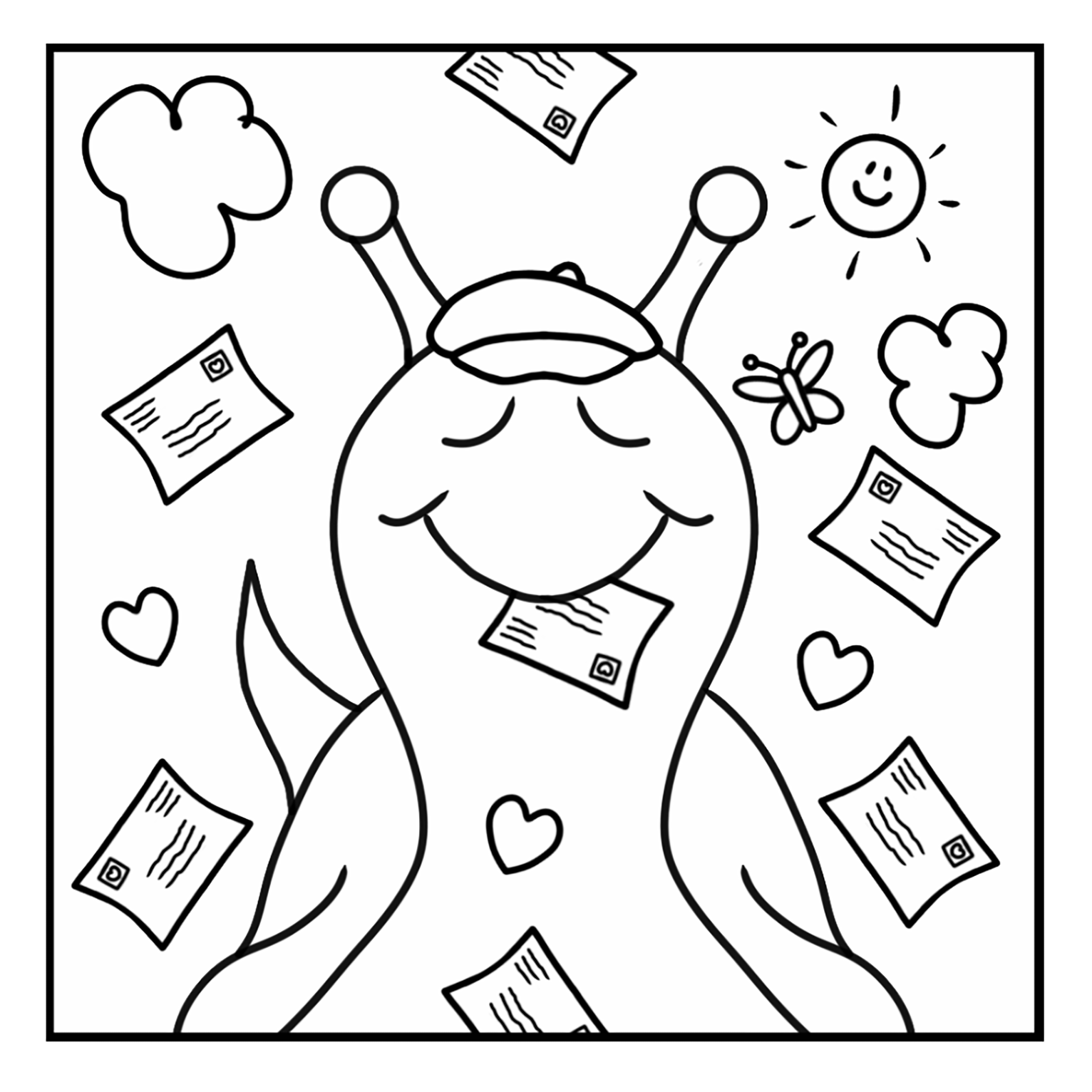 Cute Snail You’ve Got Mail Coloring Page