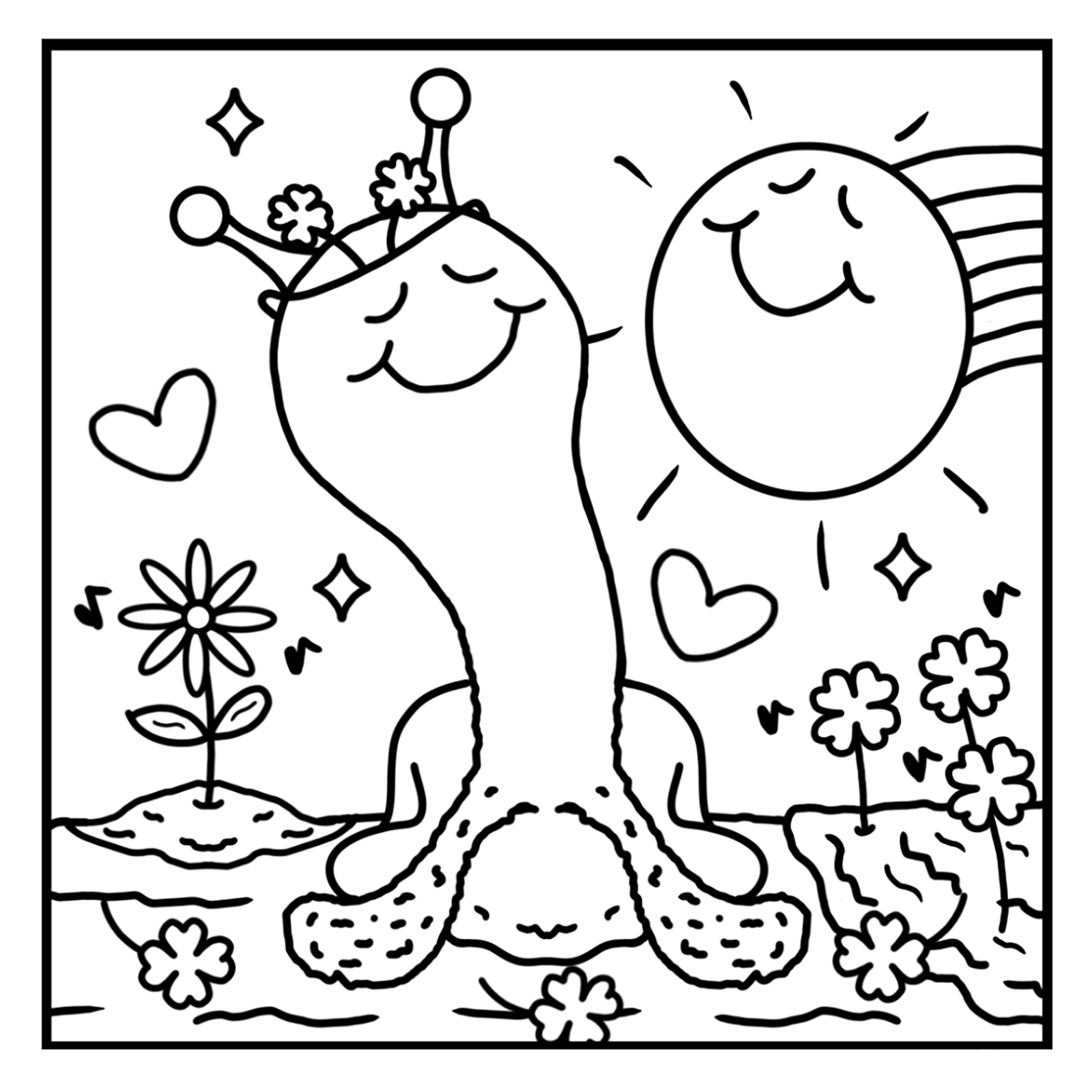 Cute Snail Sunshine, Shamrocks And Song Coloring Page