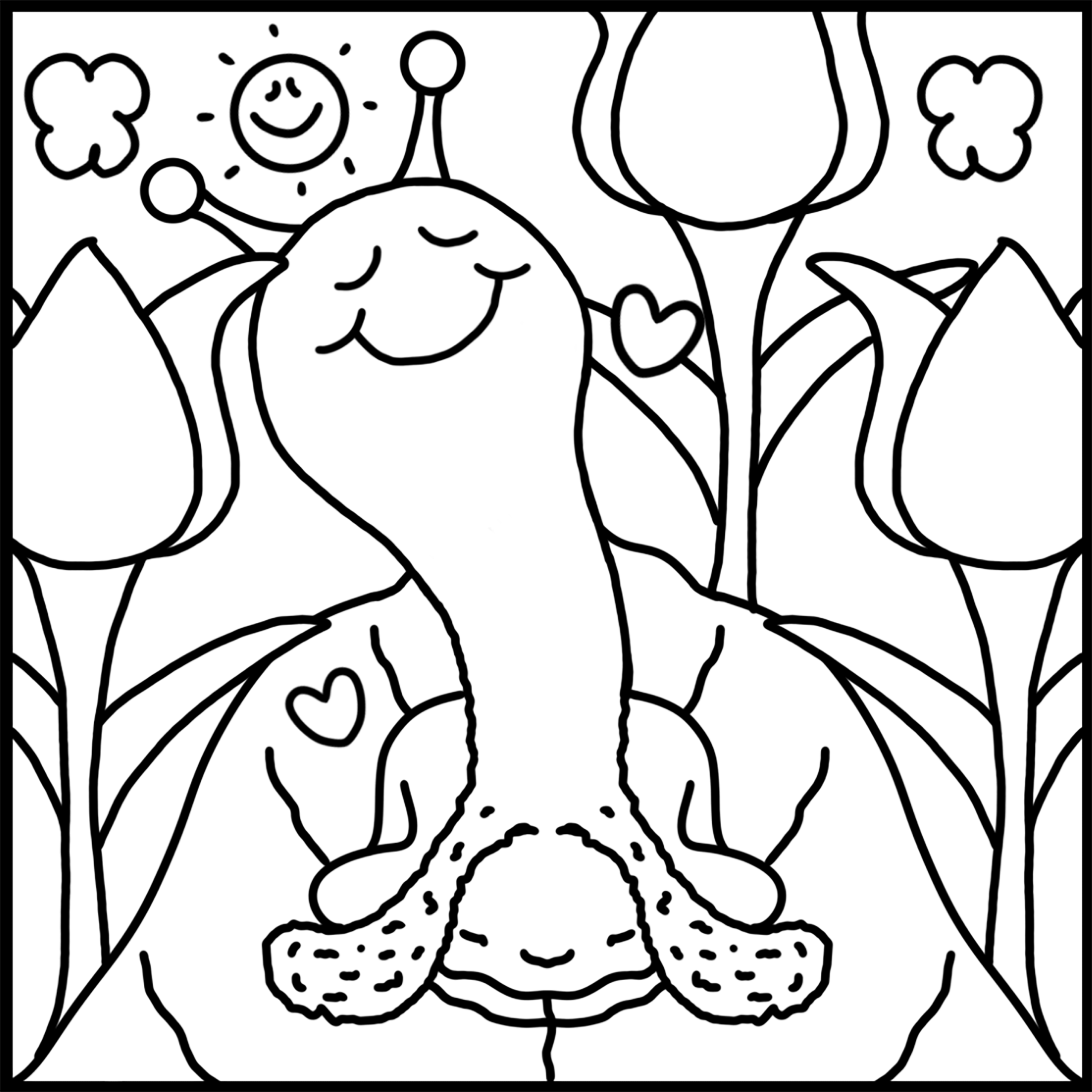 Cute Snail Spring Tulip Garden Coloring Page
