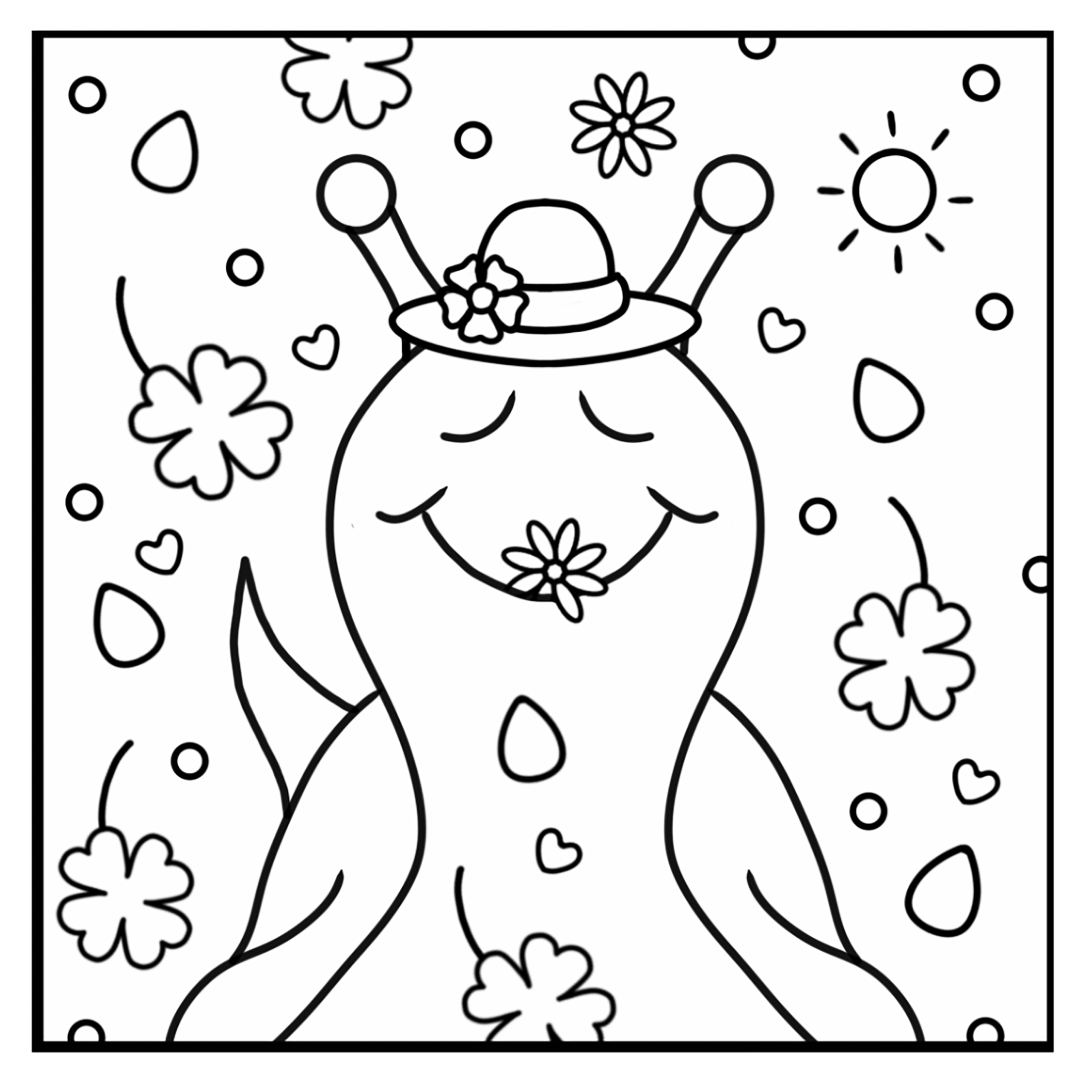 Cute Snail Shamrocks And Flowers Coloring Page