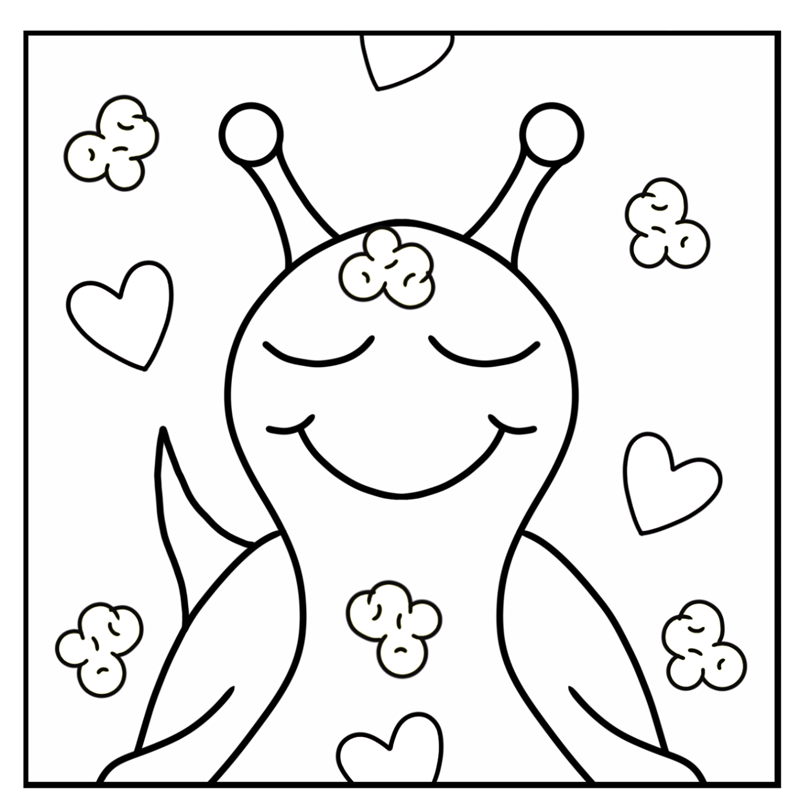 Cute Snail Popcorn And Hearts Coloring Page (This is the very first coloring page Cute Snail and I ever drew together)