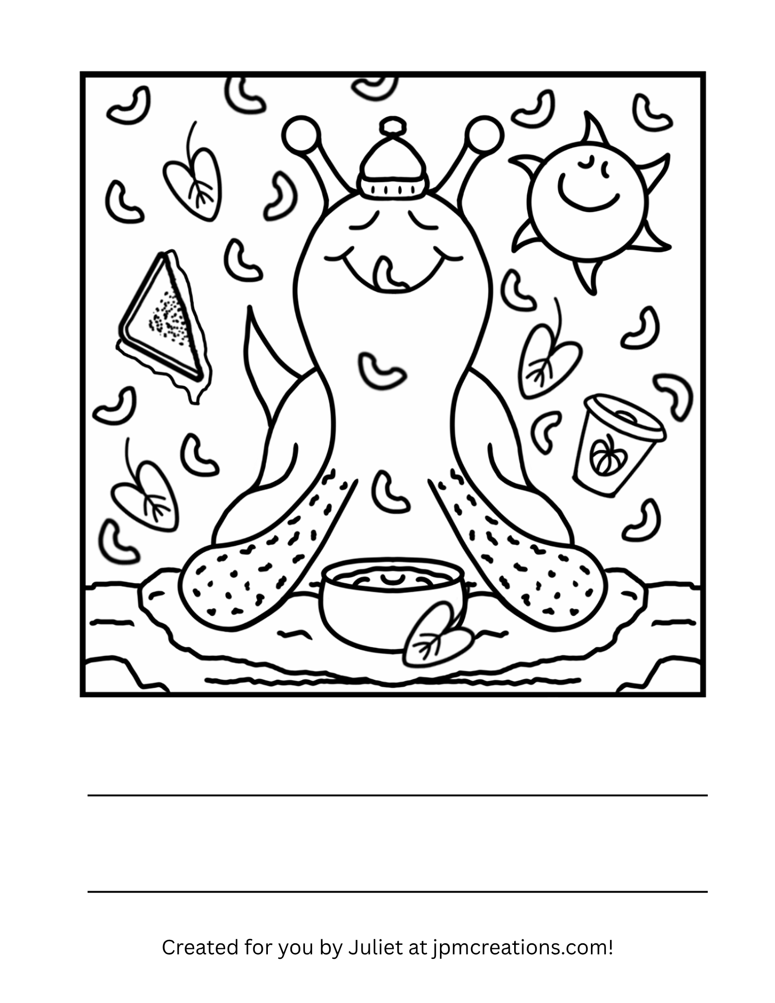 Cute Snail Comfort Food Fall Equinox Coloring Page