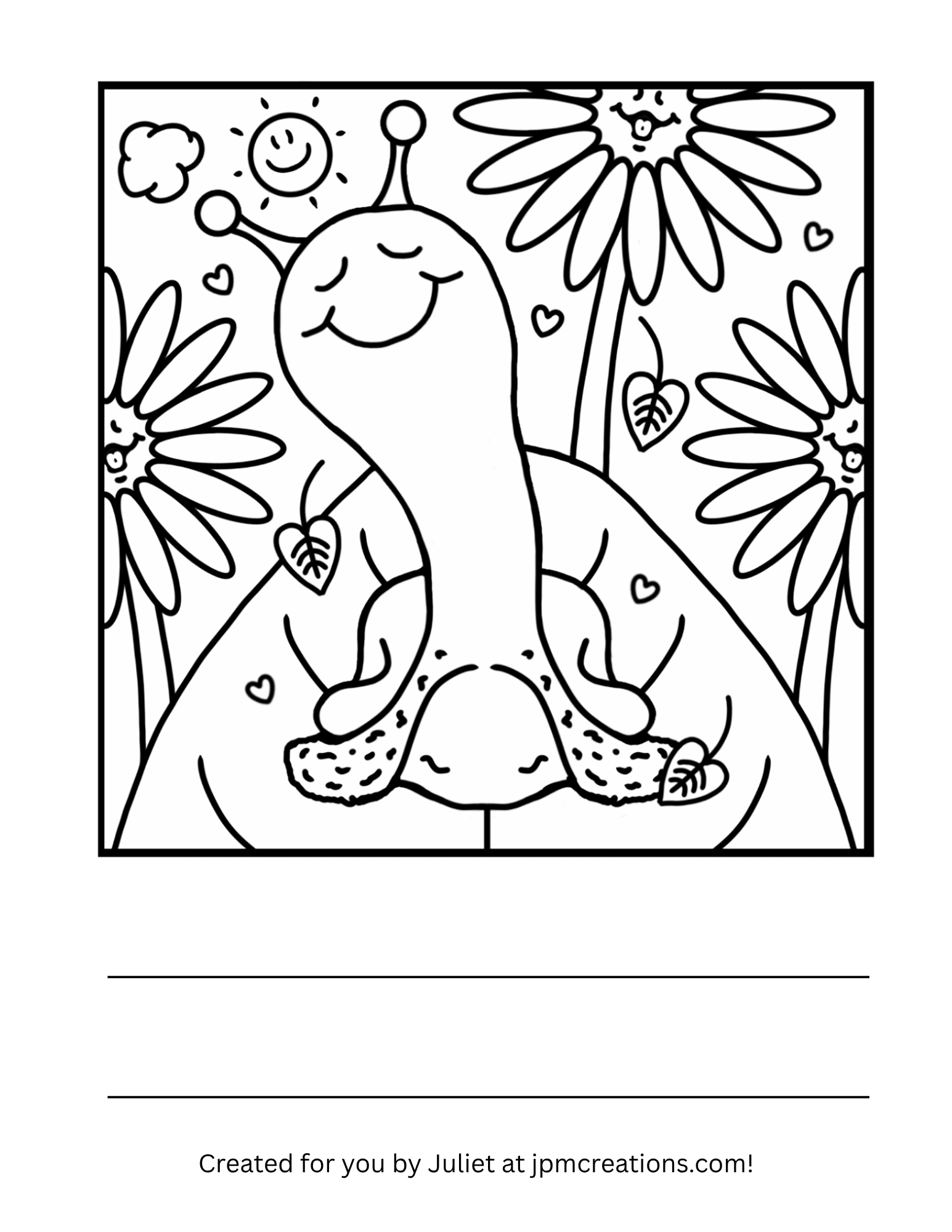 Cute Snail Summer Sunflower Garden Chat Coloring Page