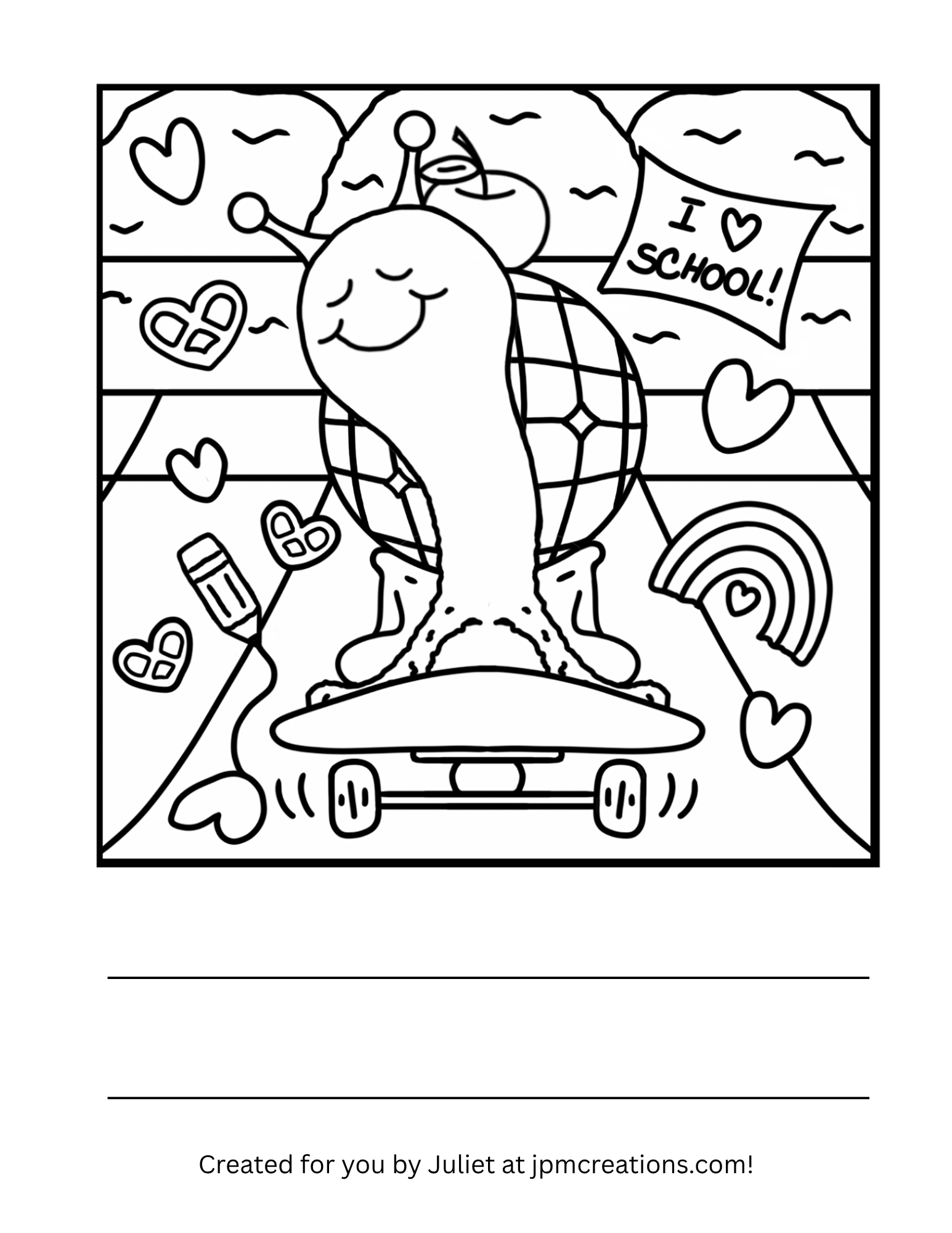 Cute Snail Disco Ball Skateboard Back To School Coloring Page