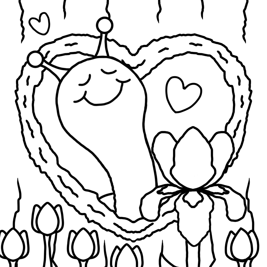 Cute Snail Mothers Day Heart Tree Coloring Page (Square)