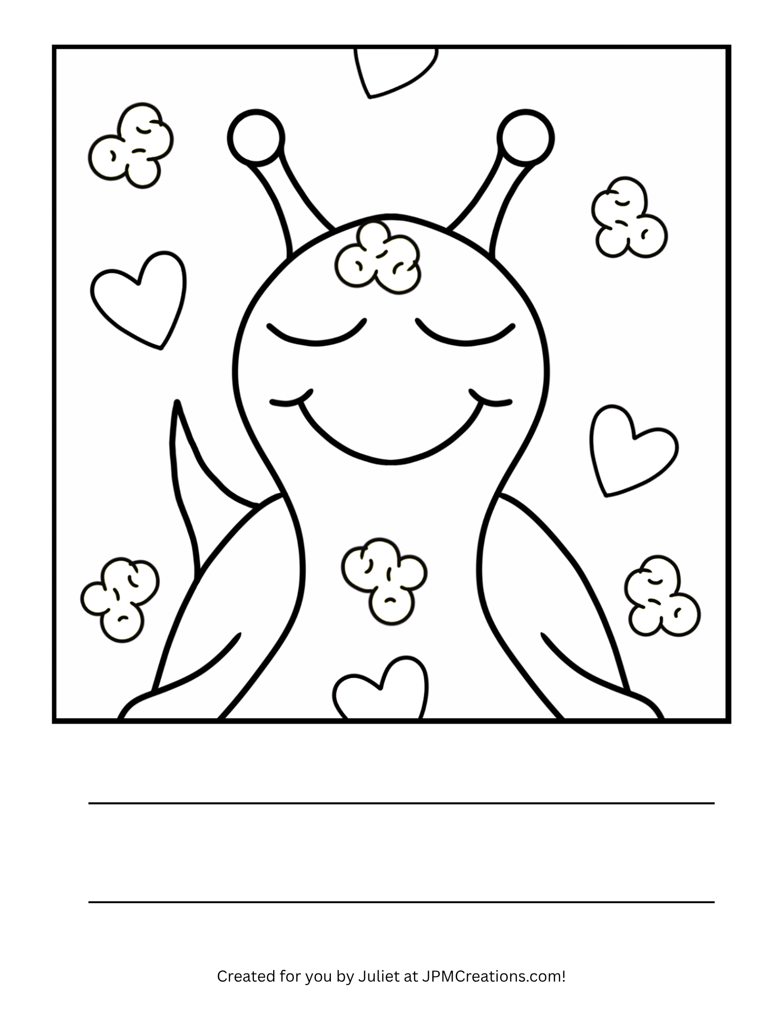 Cute Snail Popcorn And Hearts Coloring Page