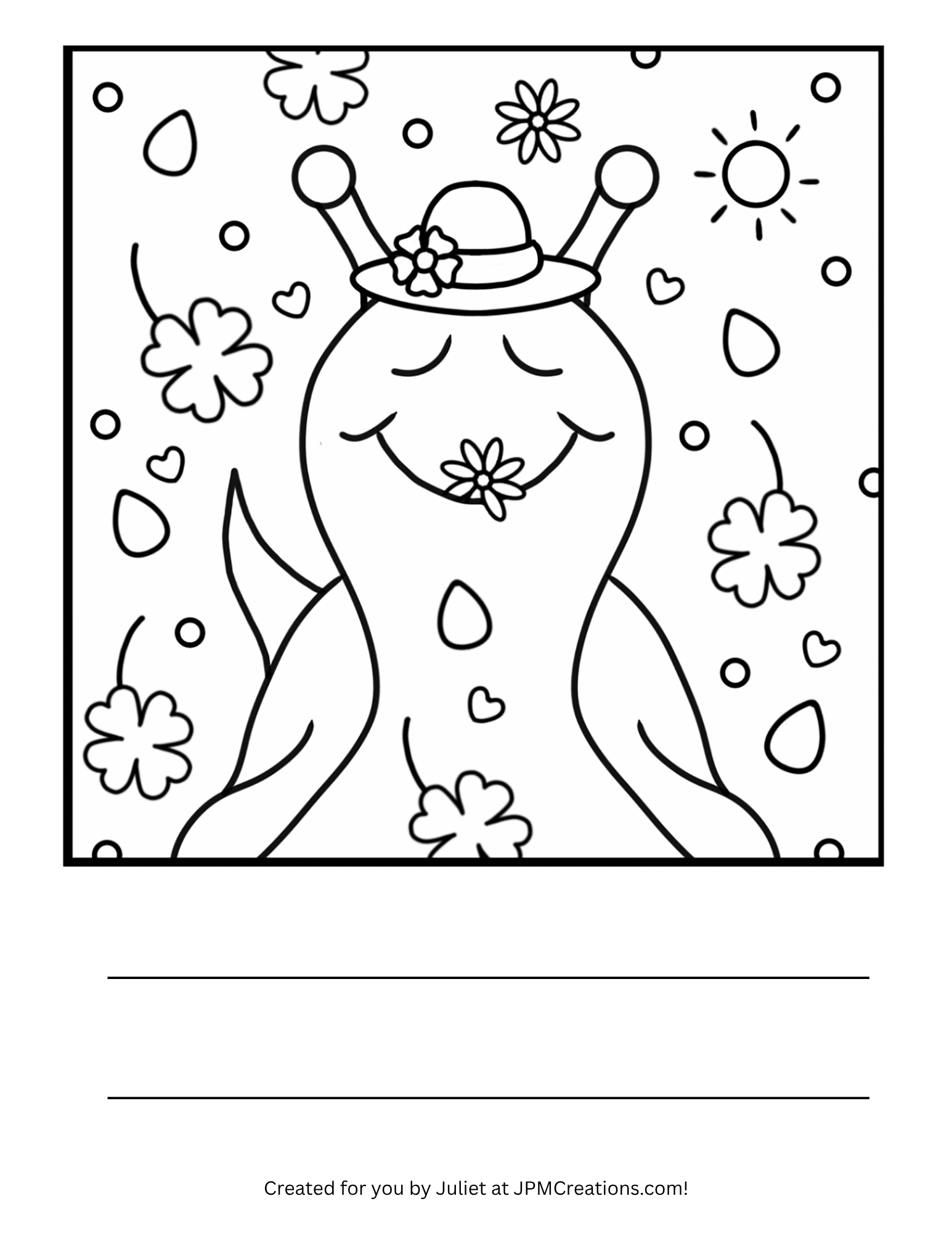 Cute Snail Shamrocks And Flowers Coloring Page