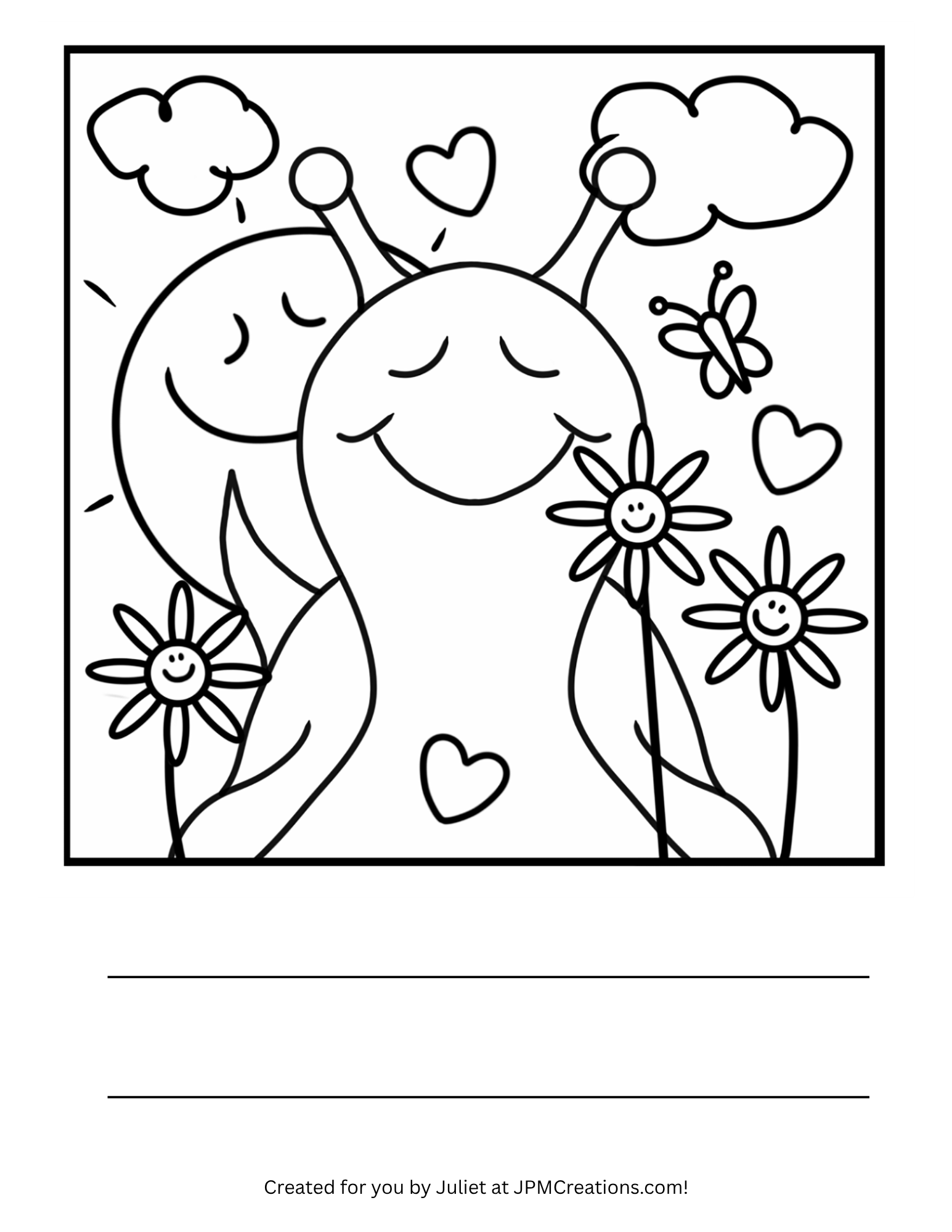 Cute Snail Spring Flowers Coloring Page