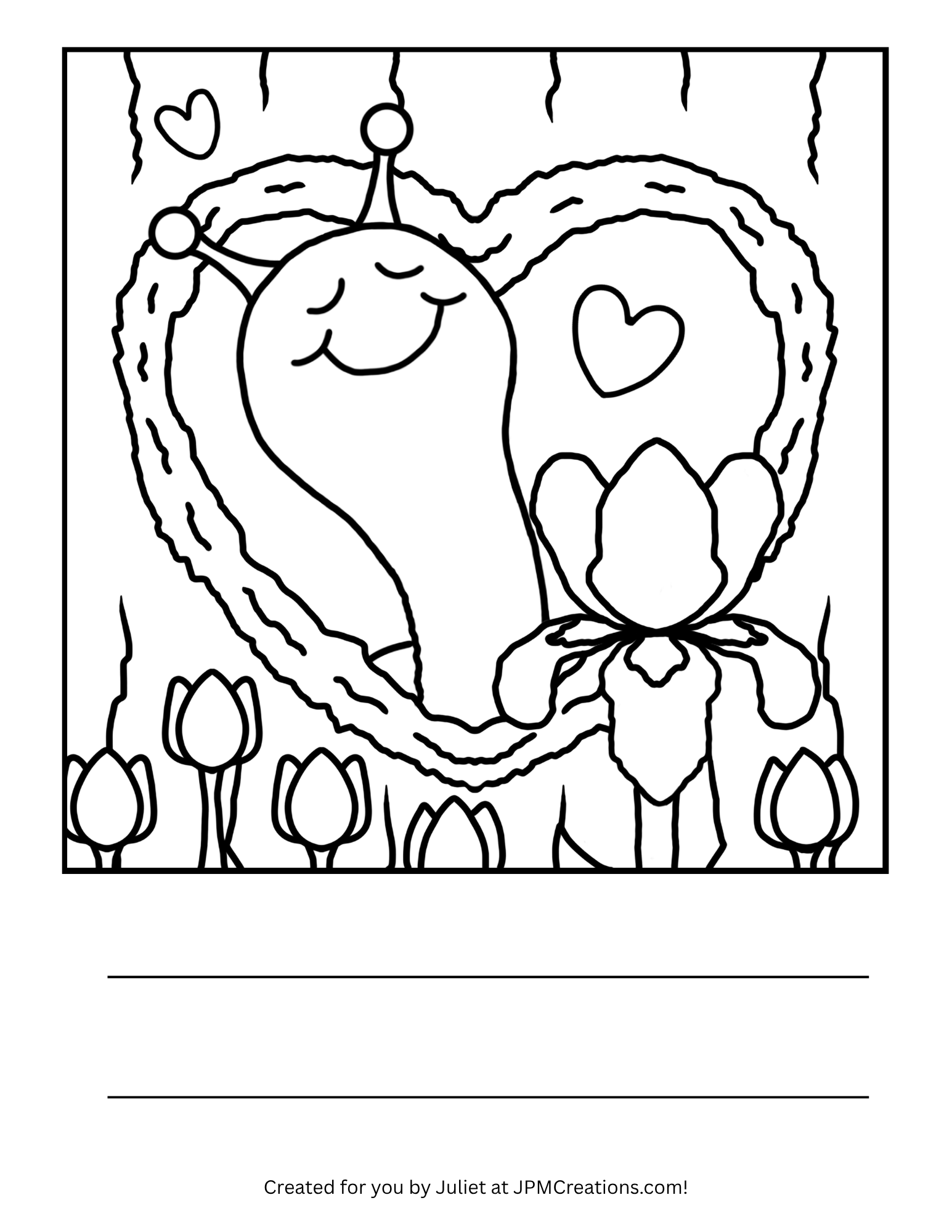 Cute Snail Mother’s Day Heart Tree Coloring Page