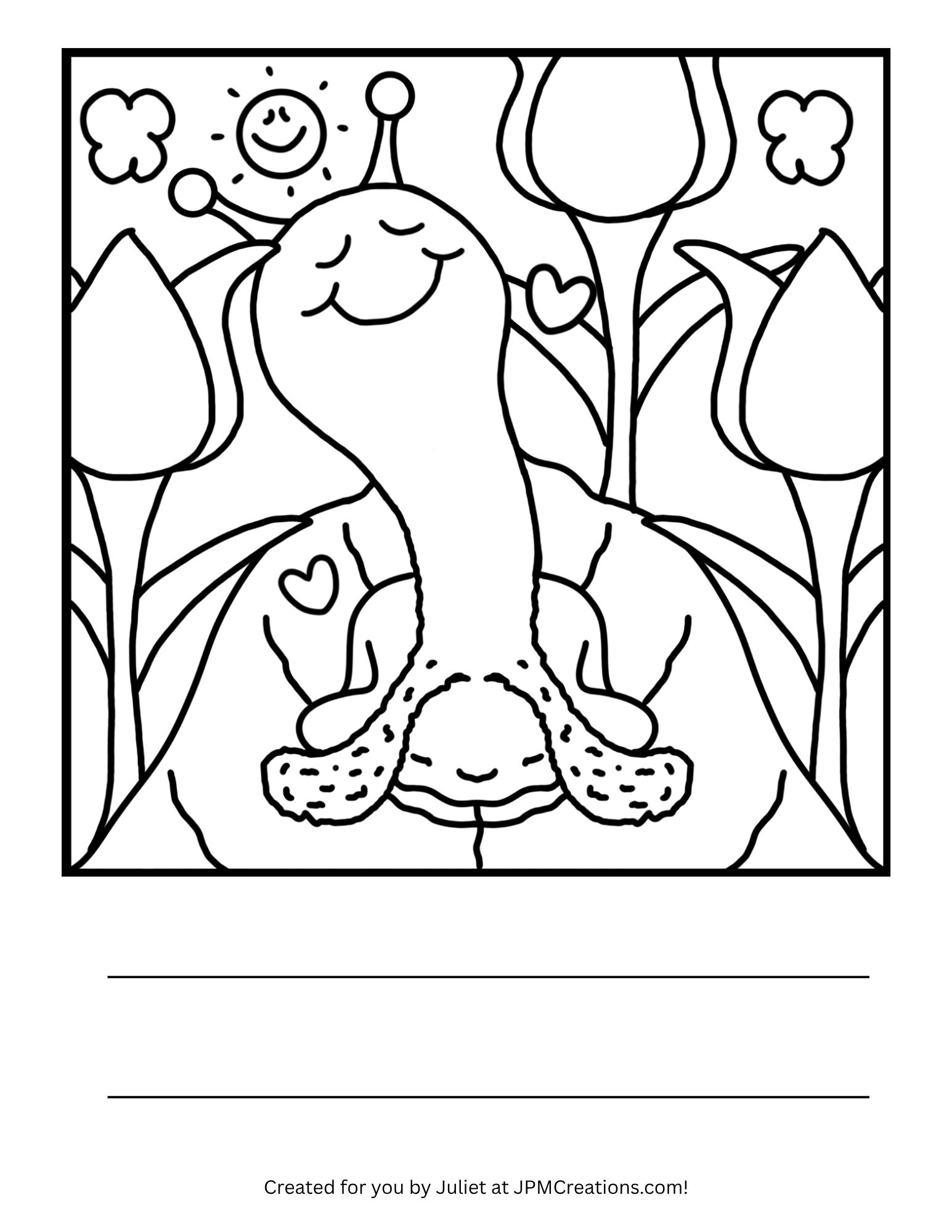 Cute Snail Spring Tulip Garden Coloring Page