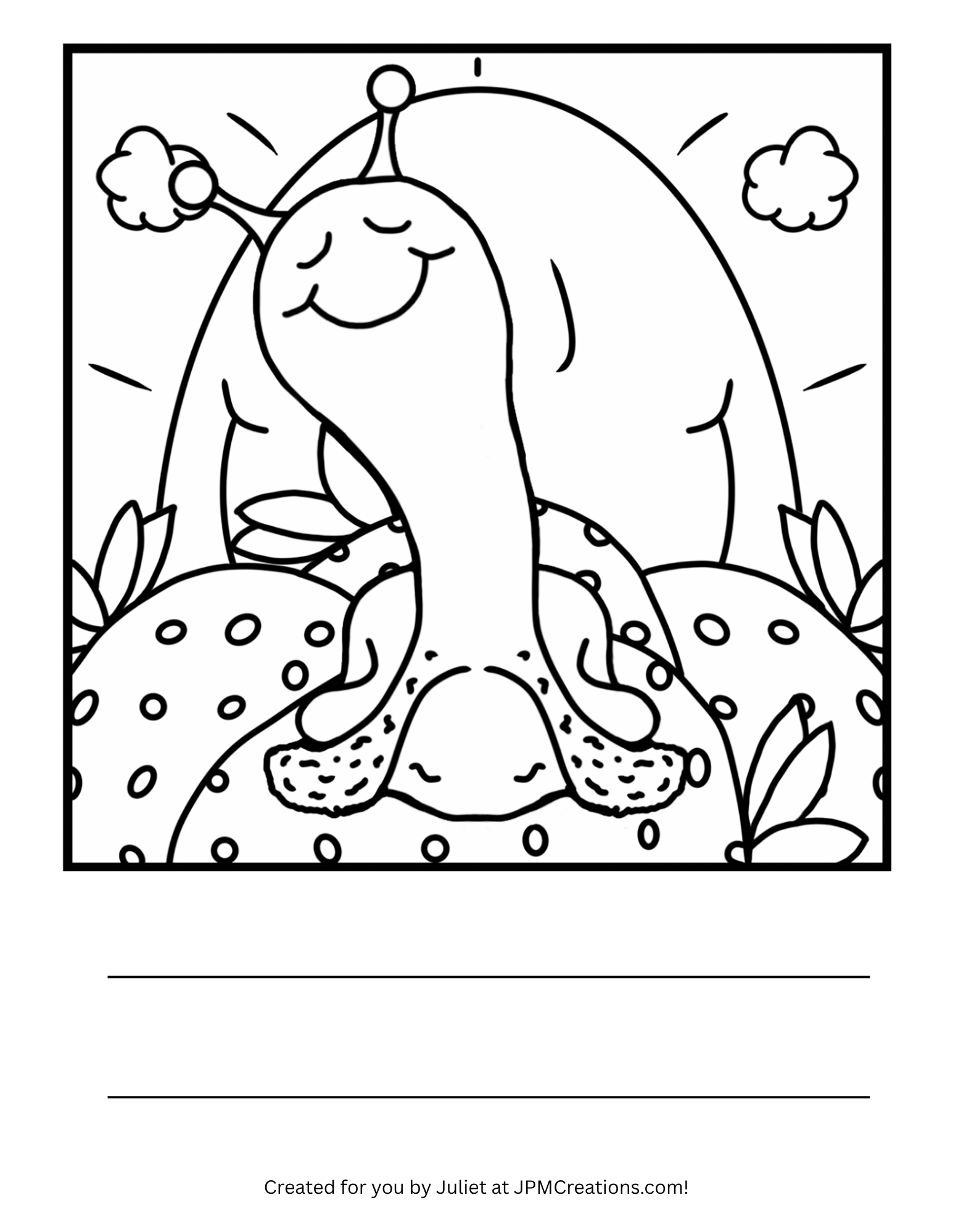 Cute Snail Summer Strawberry Smiles Coloring Page