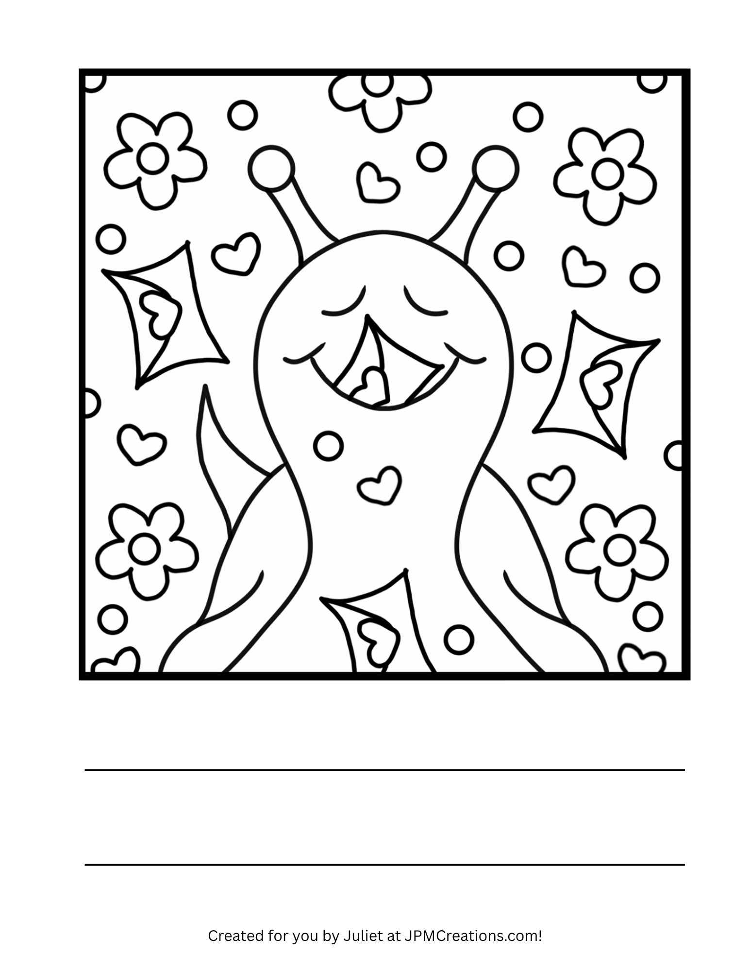Cute Snail Valentines And Flower Coloring Page