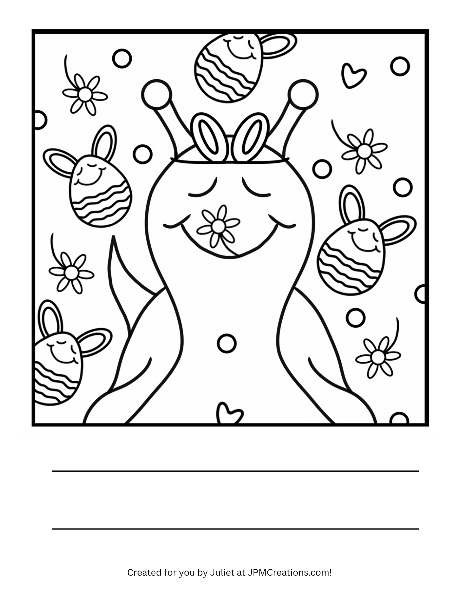 Cute Snail With Easter Bunny Eggs Coloring Page