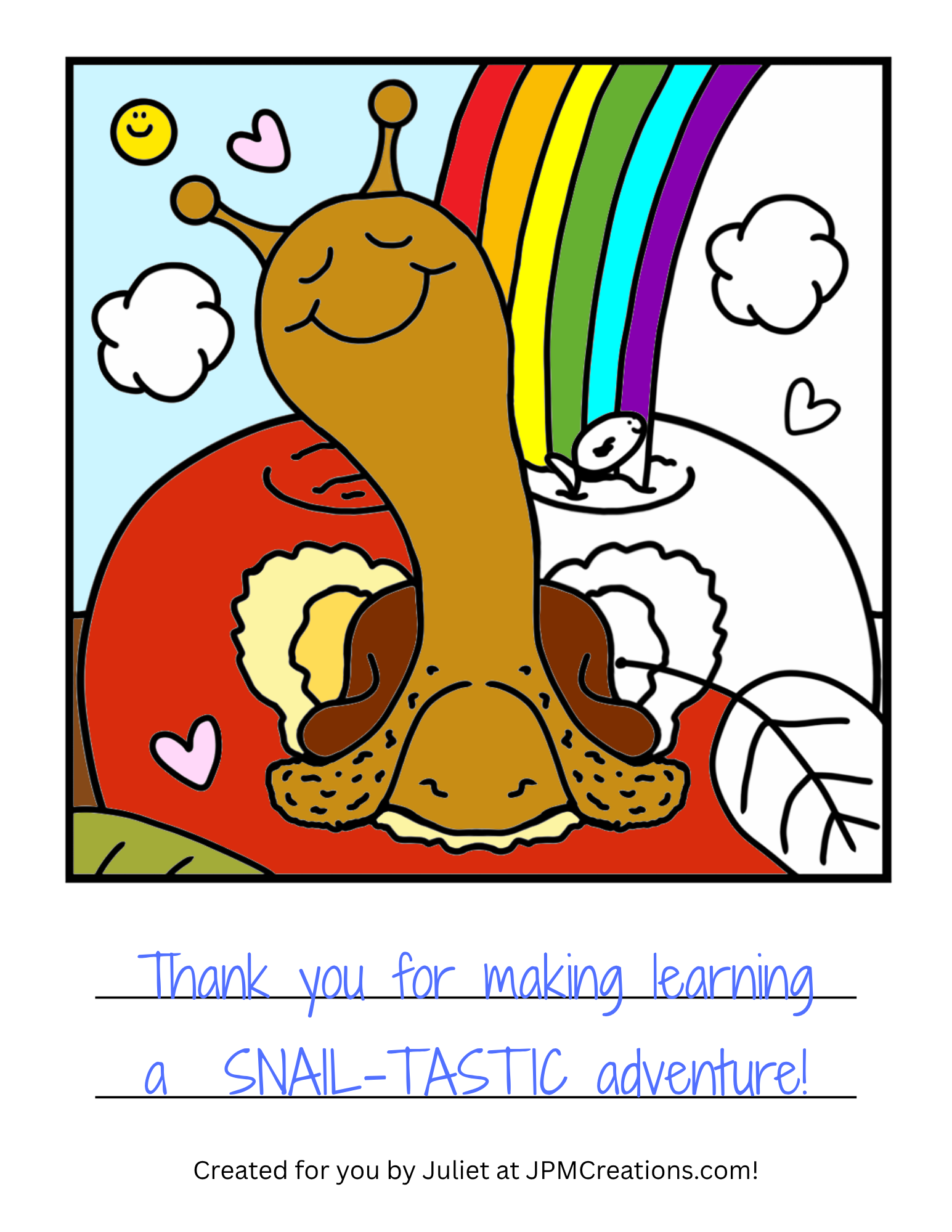 Cute Snail Teacher Appreciation (I Love Learning) Coloring Page