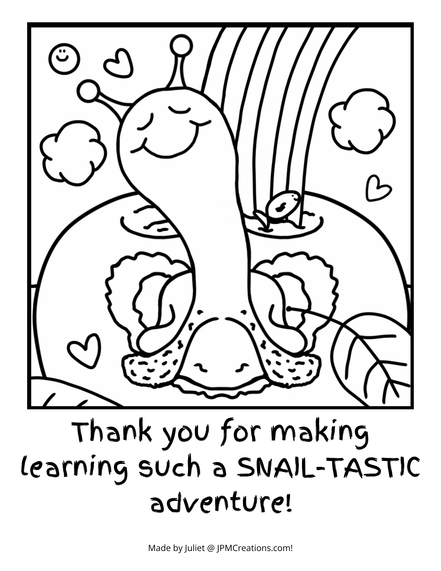 Cute Snail (I Love Learning) Teacher Appreciation Coloring Page