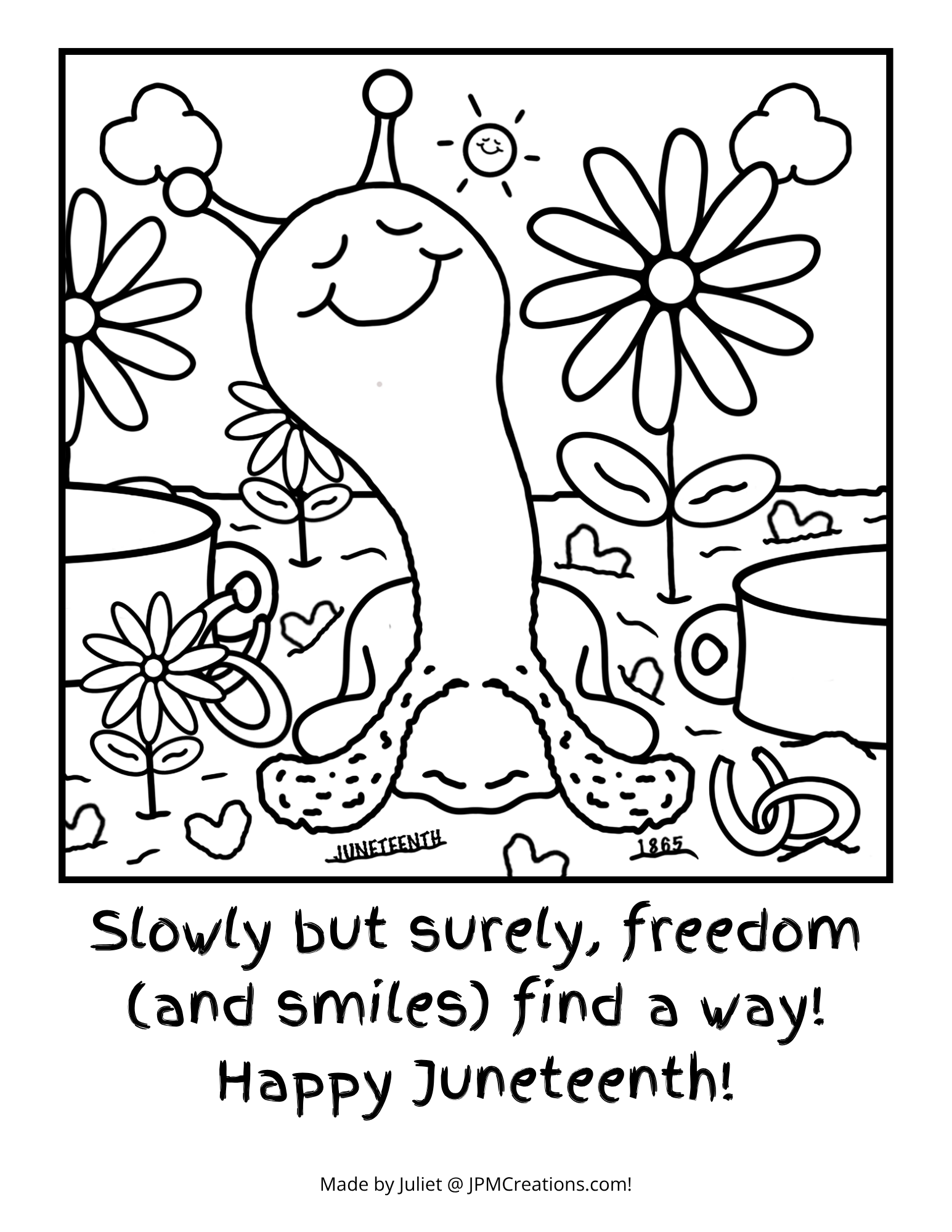 Cute Snail Juneteenth In The Garden Coloring Page